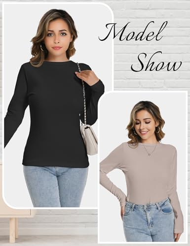 HOPLYNN 5 Pack Womens Long Sleeve Thermal Shirts Crew Neck Double Sided Fleece Lined Baselayer Tops for Cold Weather