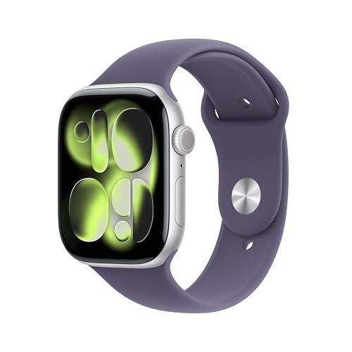 Apple Watch Series 11 [GPS 46mm] Smartwatch with Silver Aluminum Case with Purple Fog Sport Band - M/L. Sleep Score, Fitne...
