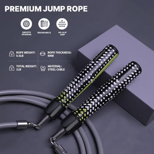 Hererope Weighted Jump Ropes for Men & Women, 1/2 LB Jump Rope Weighted With Ball-bearing, No-Slip Grip, Durable Steel Cab...
