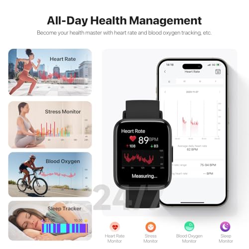 JeeJTek Smart Watches for Men Women - 1.83" HD 2025 Fitness Tracker with 100 Sports Modes, Heart Rate/Sleep Monitor, Bluet...