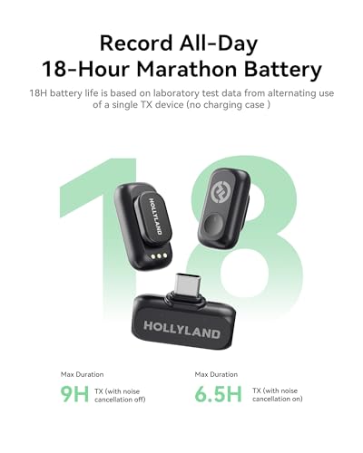 Hollyland Lark A1 Wireless Microphone for iPhone 17/16/15 & Android, 48kHz/24-bit, 3-Level Intelligent Noise Cancel, Magne...