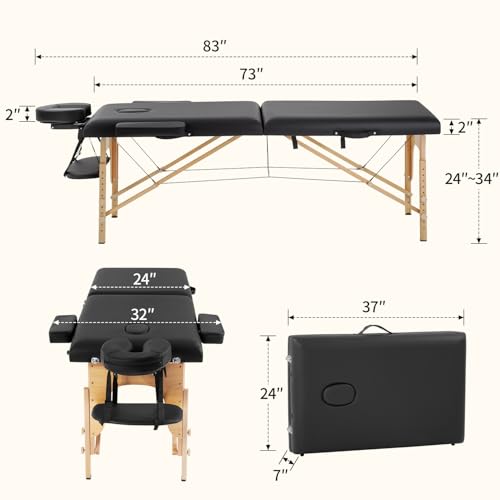 BestMassage Massage Bed Portable Massage Table 24 inch Wide Lash Bed Height Adjustable 2 Folding Spa Table with Non-Woven ...