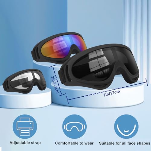 TURVSTPC 3 Pack Ski Goggles ATV Dustproof Dirt Bike Goggles UV Protection Foam Anti for Ski Racing Riding, Off Road Waterp...