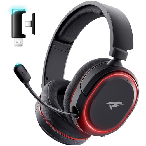 Wireless Gaming Headset, 7.1 Surround Sound, 2.4Ghz USB Gaming Headphones Bluetooth 5.4, 100-Hr Noise Canceling Mic RGB Li...