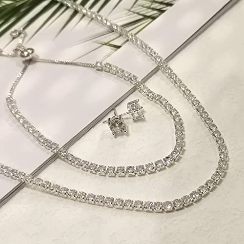 HAXIYA Tennis Necklace Bracelet for Women, Sterling Sliver, Dainty Chocker Necklace, Crystal Bracelet for Women, Wedding J...