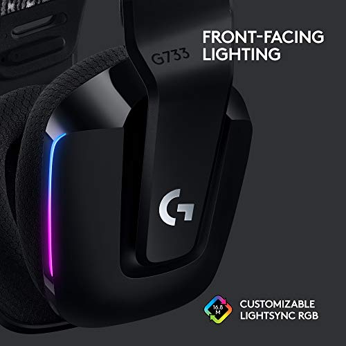 Logitech G733 Lightspeed Wireless Gaming Headset, Suspension Headband, Lightsync RGB, Blue VO!CE Mic, PRO-G Audio – Black,...