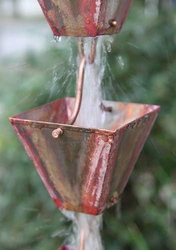 Nutshell Stores Medium Square Cups Rain Chain - Pre-Aged Copper - 11 Feet