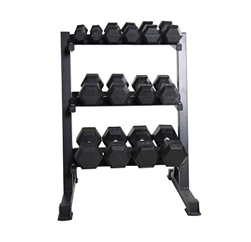 CAP 280 lb Coated Chrome Handle Hex Dumbbell Weight Set with Three Tier Rack
