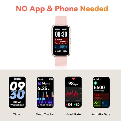 Pedometer Watch No App/Phone Required Slim Fitness Tracker, 30 Meters Waterproof 1.47'' Smart Watch, Heart Rate & Blood Ox...