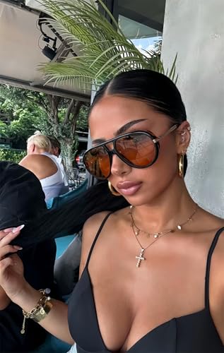 GUVIVI Retro Gold Aviator Sunglasses for Women Men, 2026 Metal Oversized 70s Aviators Black Sun Glasses