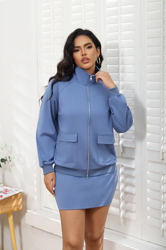 Ophestin 2 Piece Skirt Sets for Women Casual Outfits Workout Sets Zipper Jacket and Mini Skorts Suit Athletic Clothing