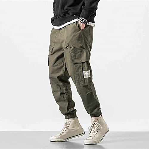 Men's Relaxed Fit Cargo Pants Joggers Sports Outdoor Lightweight Cotton Pants Trendy Drawstring Elastic Waist Baggy Trousers