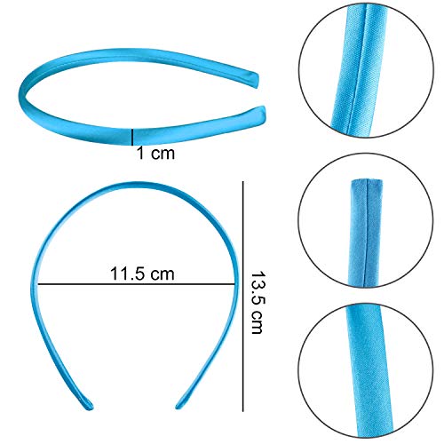 Duufin 30 Pieces Satin Headbands for Girls DIY Craft Headband 1cm Plain Girls Headband Colorful Satin Coverd Headbands, 30...