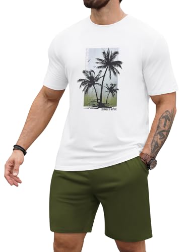 LecGee Men's Hawaiian Short Sleeve Tracksuit Summer T Shirt & Shorts set Aloha Tropical Two Piece Casual Daily Beach