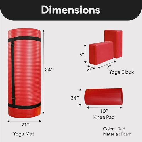BalanceFrom 71x24 Inches Yoga Mat with Knee Pad and Optional Blocks – Extra 1-Inch Thick Non-Slip Foam with Anti-Tear Surf...