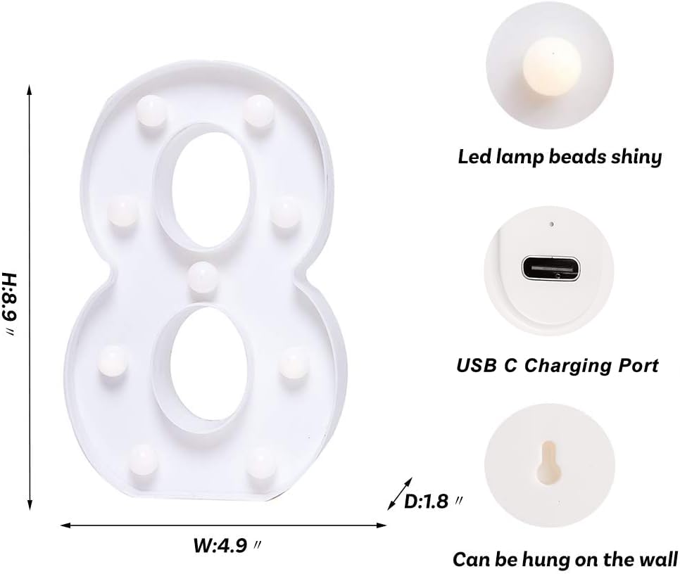 Foaky Rechargeable LED Letter Lights Sign Marquee Night Light for Wedding/Birthday Party, 8in, Warm-Rechargeable, Plastic