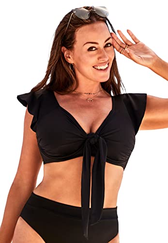 Swimsuits For All Women's Tie Front Cup Sized Cap Sleeve Underwire Bikini Top (Plus