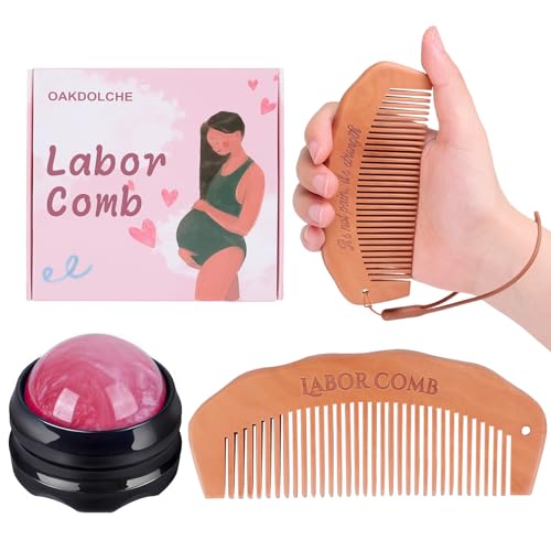 OAKDOLCHE Birth Comb & Massage Roller Ball Kit for Women Labor and Delivery Essentials, Wooden Labor Comb Pregnancy Must H...