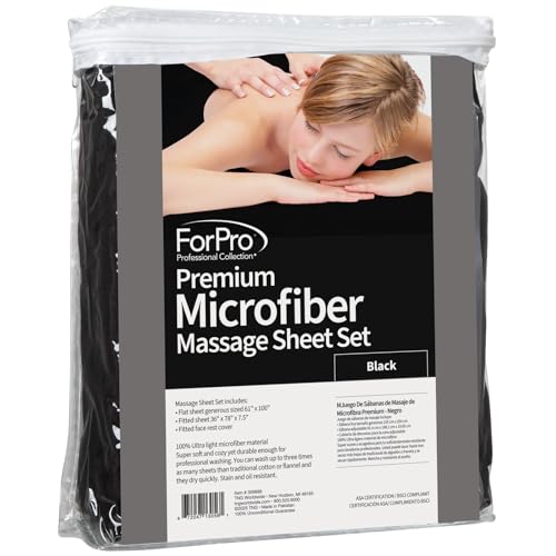 ForPro Professional Collection Premium Microfiber 3-Piece Massage Sheet Set, Black, Ultra-Light, Stain, and Wrinkle-Resist...