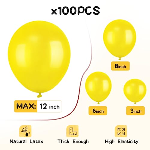 EMART 100pcs Yellow Balloons 12 Inch with Ribbon, Latex Helium Quaility for Birthday, Wedding, Baby Shower, Graduation, Ch...