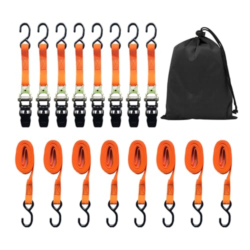 GreenGiggle 8 Pack Ratchet Strap 1 inch 15 Ft - 880 lbs Load Cap with 1760 lbs Breaking Limit, Heavy Duty Tie-Down Straps ...