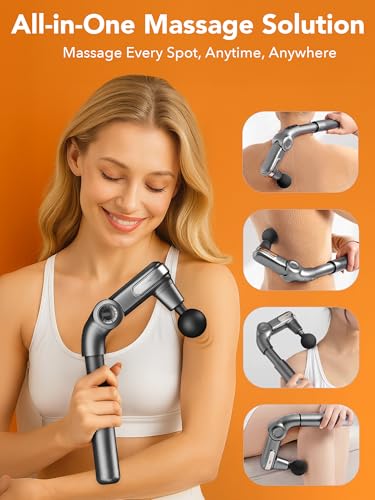 Foldable Massage Gun Deep Tissue with Retractable Handle，Back and Neck Massager for Pain Relief，Handheld Massager for Shou...