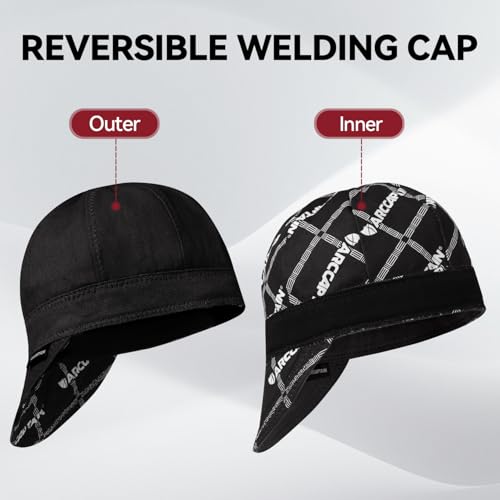 ARCCAPTAIN Reversible Welding Cap, 8 Panel Protective Welders Cap, 10 oz Fireproof Cotton Comforts for Safety and Protecti...