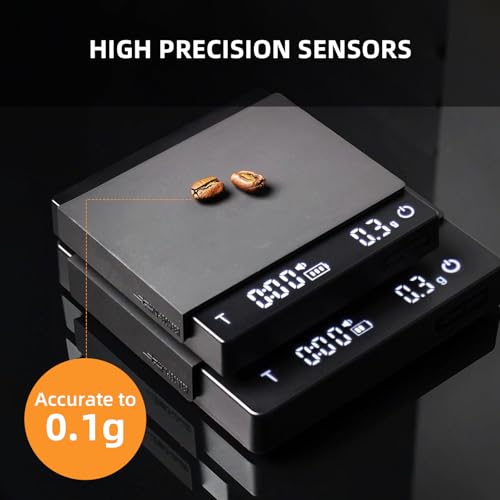 MHW-3BOMBER Mini Coffee Scale with Timer, 2kg/0.1g Rechargeable Espresso Scale,White Coffee Bean Scale with Manual/Smart M...