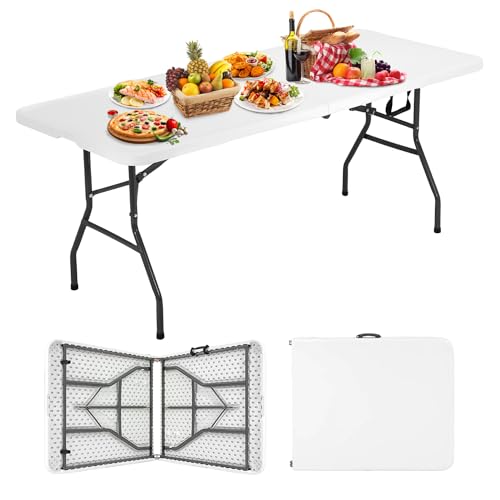 Dopinmin Folding Table 6FT Portable Heavy Duty Plastic Camping Table Foldable Tables Plastic Dining Tables Indoor Outdoor ...