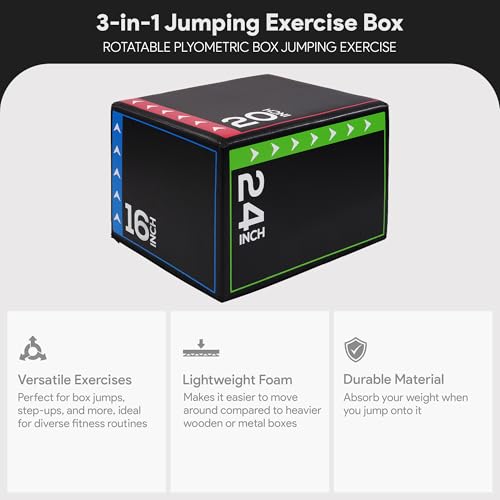 BalanceFrom 3-in-1 Foam Plyometric Jump Box for Home Gym with Multiple Height Options – Versatile Plyo with Non-Slip Surfa...