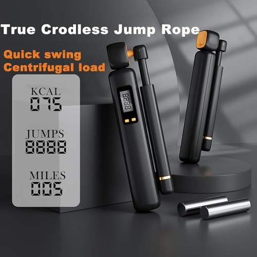 Cordless Jump Rope with Counter - Adjustable Length Ropeless Jump Rope for Women with LCD Display, Count, Miles, Calories,...