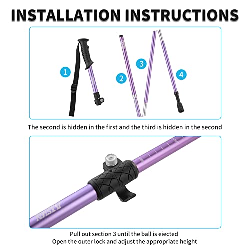 AISUNOURDOOR Lightweight Adjustable Trekking Poles, Aluminum Collapsible Travel Hiking or Walking Sticks for Women Childre...