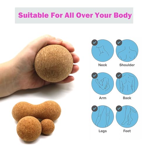 Rreadean Cork Massage Ball Set for Fascia Release After Exercise, Yoga,Trigger Point Therapy, Relax Muscles, and Relieve S...