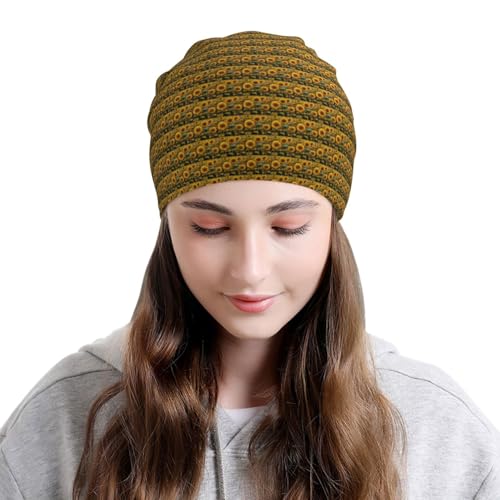 sackhg Sunflowers Print Winter Beanie Hat Men Women Soft Lightweight Thermal Cap for Outdoor Skiing Wear Black