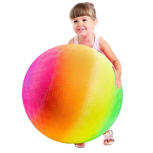 Bedwina 18 Inch Rainbow Playground Ball for Kids (Pack of 1 or 2) Jumbo Size Rainbow Inflatable Big Bouncy Kickball for Pa...