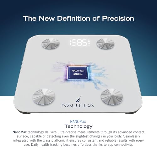 Nautica Body Tracker Digital Bathroom Scale, Bluetooth-Enabled Smart Scale with BMI, Body Fat, Muscle Mass Tracking & Mor...