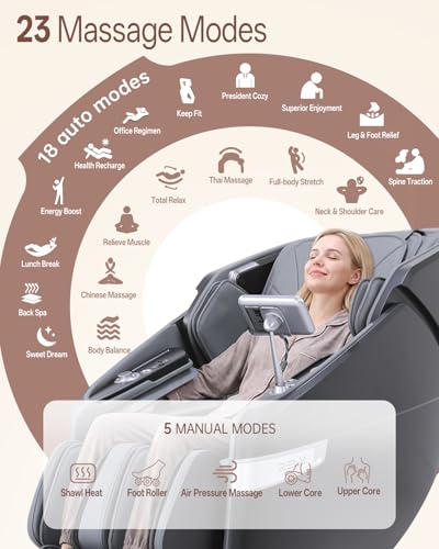 RELX 4D Massage Chair Full Body, 23 Modes Zero Gravity SL-Track Shiatsu Massage Chair with Electric Extendable Footrest, A...