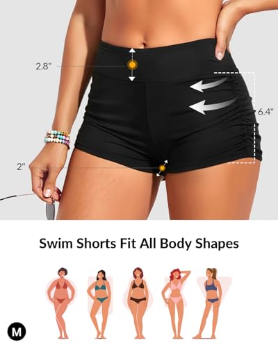 Tempt Me Women's Swim Shorts High Waisted Swimsuit Shorts Adjustable Ruched Side Boyshorts Tummy Control Bathing Suit Bottom
