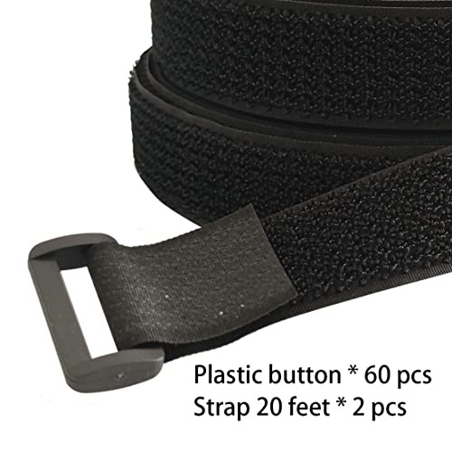 UONIKA 40ft Hook and Loop Straps with 60 Buckles, Adjustable Reusable Cable Straps, Arbitrarily Cut Fixing Nylon Cinch Strap
