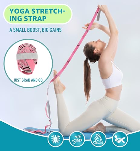 HiRui Stretching Strap Yoga Strap with Door Anchor, 14-Loops Non-Elastic Stretch Straps for Physical Therapy, Pilates, Dan...