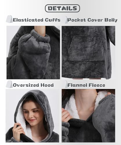 Solvienne Wearable Blanket Hoodie, Men Women Soft Flannel with oversized Pocket Christmas Halloween Cozy Lounge Wear
