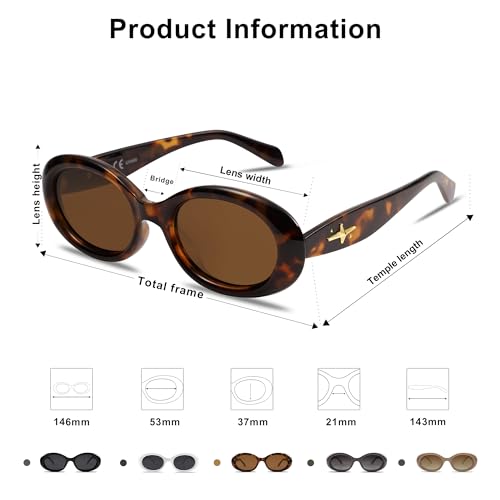 SOJOS Small Retro Oval Polarized Sunglasses for Women Men 90s Vintage UV400 Protection Tiny Sun Glasses SJ2286
