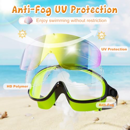 VegoVia Kids Swim Goggles 2 Pack, Anti-Fog UV Protection Wide View Swimming Goggles for kids 3-15 Youth Boys Girls Toddler