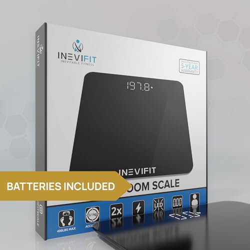 INEVIFIT Bathroom Scale, Highly Accurate Digital Bathroom Body Scale, Measures Weight up to 400 lbs. Includes Batteries