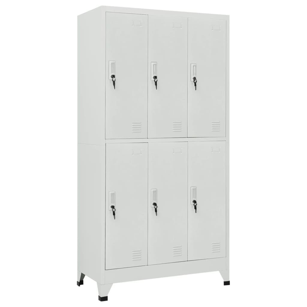 PUGYNBK Grey Steel Large Locker Cabinet with Six Lockable Compartments for Secure Storage, Durable Industrial Style Organizer for Office, Gym, or Home