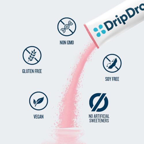 DripDrop Zero Sugar Plus - Sugar Free Hydration Packets - Single Serve Electrolytes Powder Drink Mix - Strawberry Kiwi, Pe...