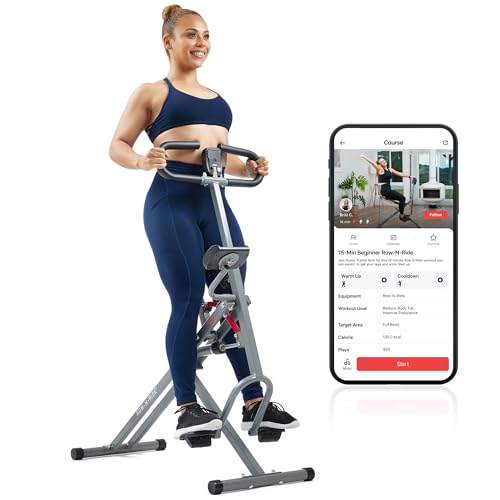 Sunny Health & Fitness Row-N-Ride PRO, Full Body Combo Squat Machine w/Optional Resistance Band, Easy Setup Ab Workout Exe...