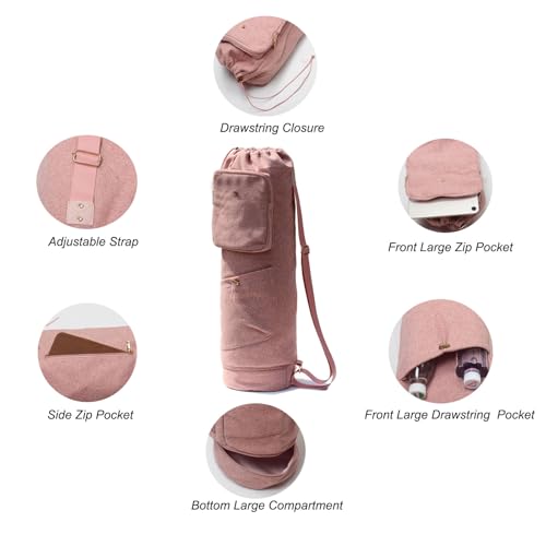 ESVAN Yoga Mat Bag with Multi Pockets Drawstring Yoga Mat Carrier Pilates Exercise Multi-Functional Storage Bag
