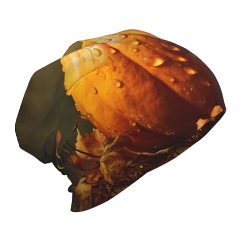 Fall Pumpkin Print Beanie Hat Soft Thermal Cap Winter Headwear for Cold Indoor Outdoor Activities Black