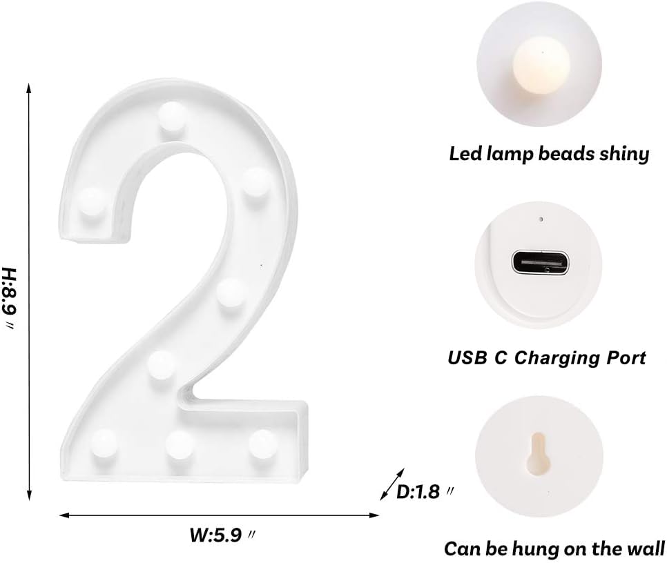 Foaky Rechargeable LED Letter Lights Sign - Warm Plastic Marquee Light for Home Bar Decoration, Wedding, Birthday - Size 2